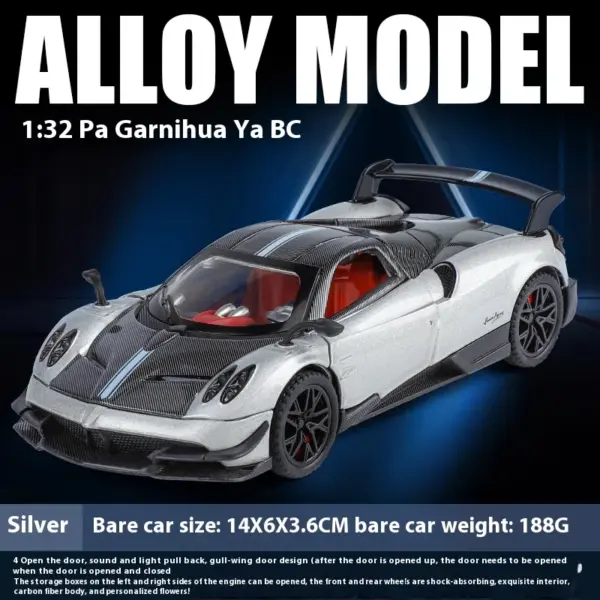 1:32 Pagani Huayra BC Diecast Car Model for Collectors - Image 9