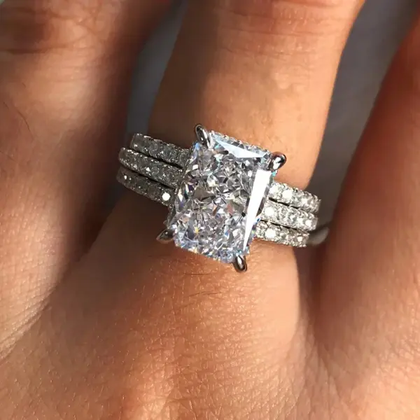 Huitan Elegant 3-Piece Cubic Zirconia Ring Set - Image 3