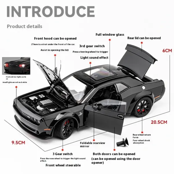 1:24 Dodge Challenger Hellcat Redeye Diecast Model - Image 3