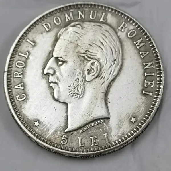 Romania 1906 Carol I Silver Copy Coin 38mm - Image 3