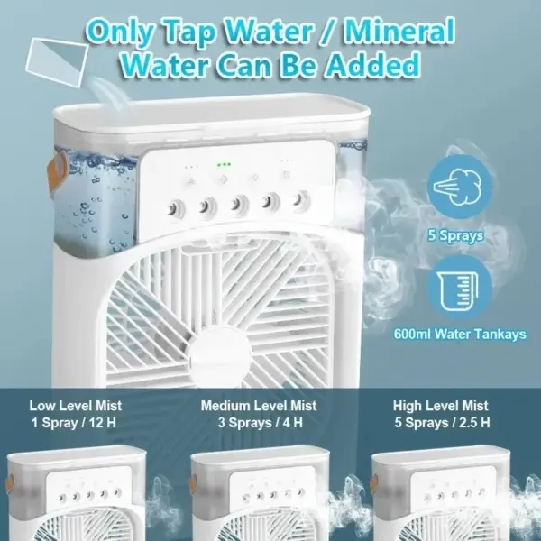 Portable 3-in-1 Air Cooler Fan with LED Light - Image 3