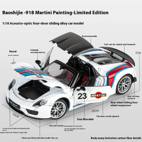 1:18 Porsche 918 Martini Diecast Model - Image 2
