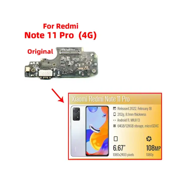 Original Xiaomi Redmi Note 11 Pro USB Charging Port Flex Cable - Image 3