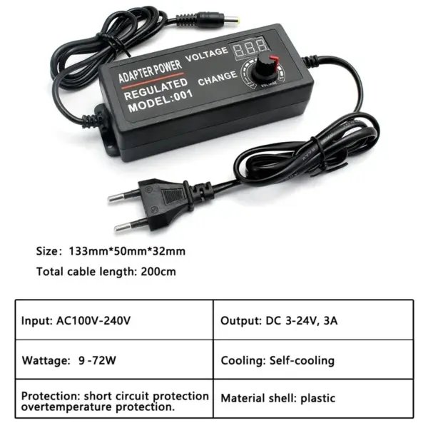Adjustable 3V-24V Power Supply with 9 Plug Connectors - Image 2