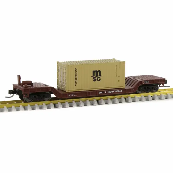Evemodel N Scale Depressed Center Flat Car Model with 20ft Container - Image 19