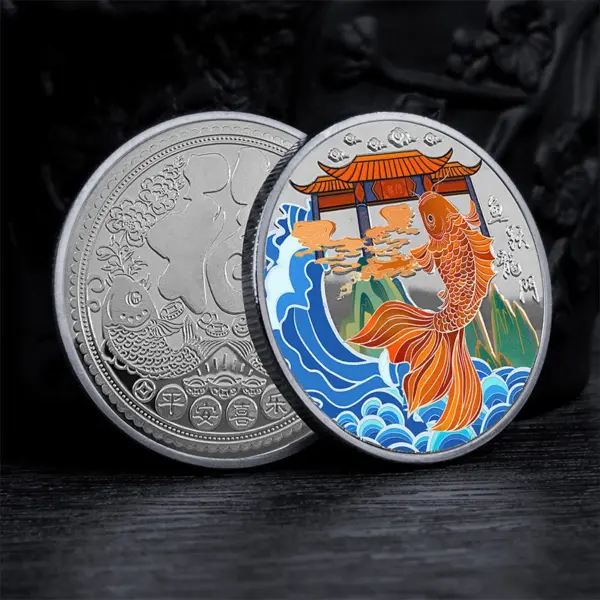 Lucky Chinese Coins with Carp and Dragon Gate Plaque - Image 7