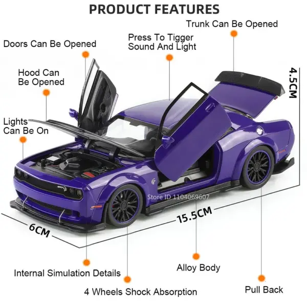 1:32 Scale Hellcat Alloy Diecast Model Car with Sound - Image 2