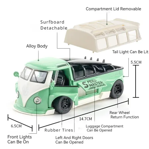 1/32 T1 Bus Alloy Diecast Model Car - Image 2