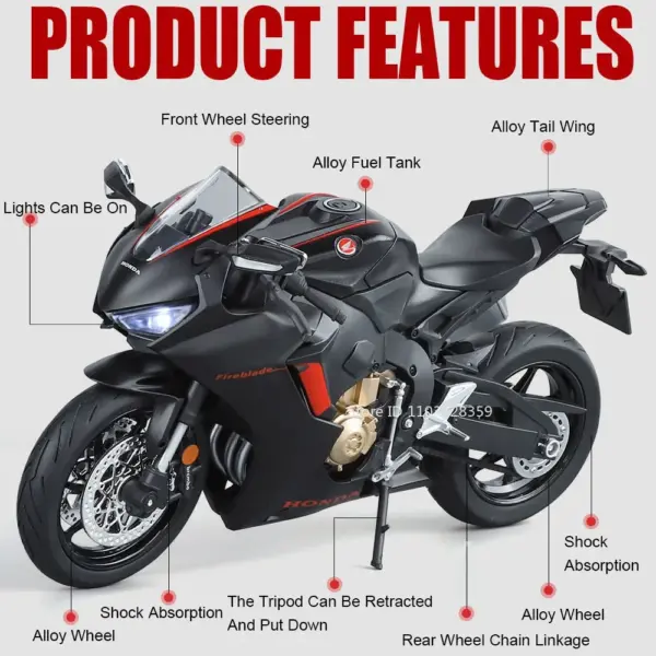 1:9 R1M HONDA CBR1000RR Diecast Motorcycle Model for Kids - Image 6