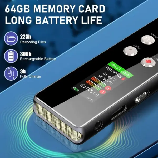 64GB Digital Voice Recorder V01 with Noise Reduction - Image 5