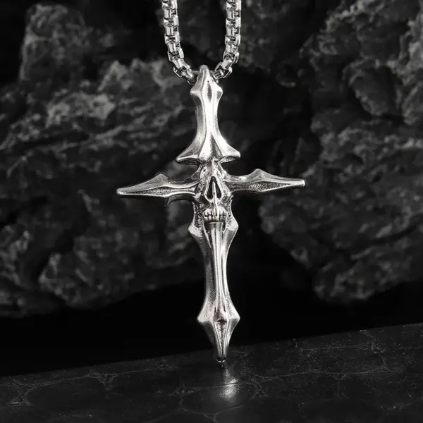 Vintage Gothic Skull Jesus Cross Pendant Necklace - Image 34