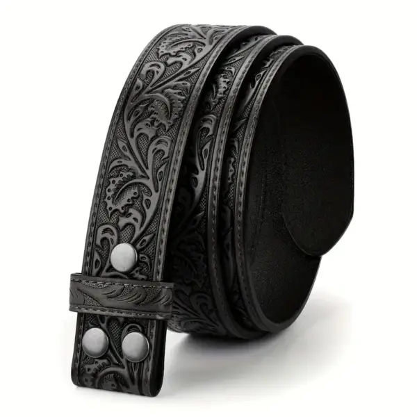 Retro Leather Unisex Belt with Embossed Design - Image 4