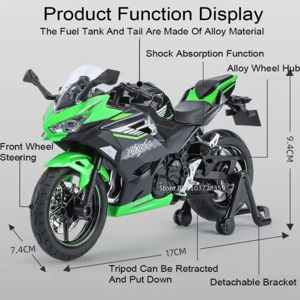 1:12 Scale Nijia Z1000 400 Motorcycle Toy Model Alloy Diecast - Image 6