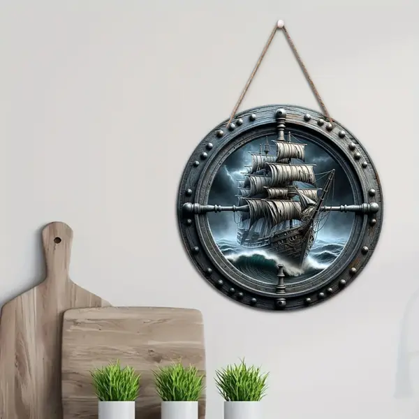 Pirate Ship Round Wooden Wall Sign - Image 4