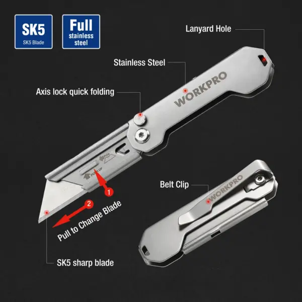 Stainless Steel Folding Utility Knife Model W011043A - Image 3
