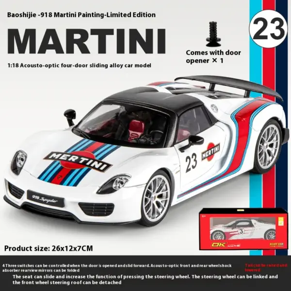 1:18 Porsche 918 Martini Diecast Model - Image 9
