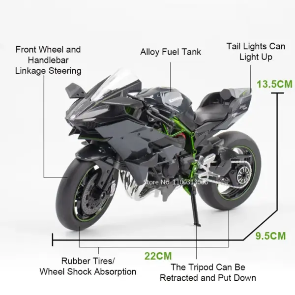 1:9 Kawasaki Ninja H2R V4S Diecast Motorcycle Model - Image 2