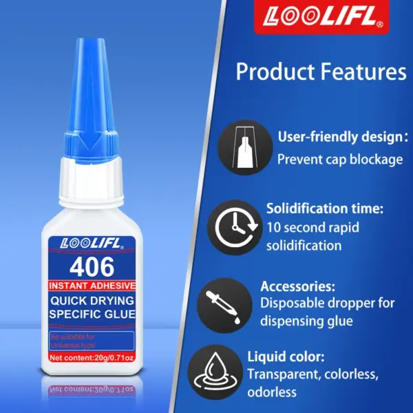 LOOLIFL 406 Professional Clear Super Glue - Image 2