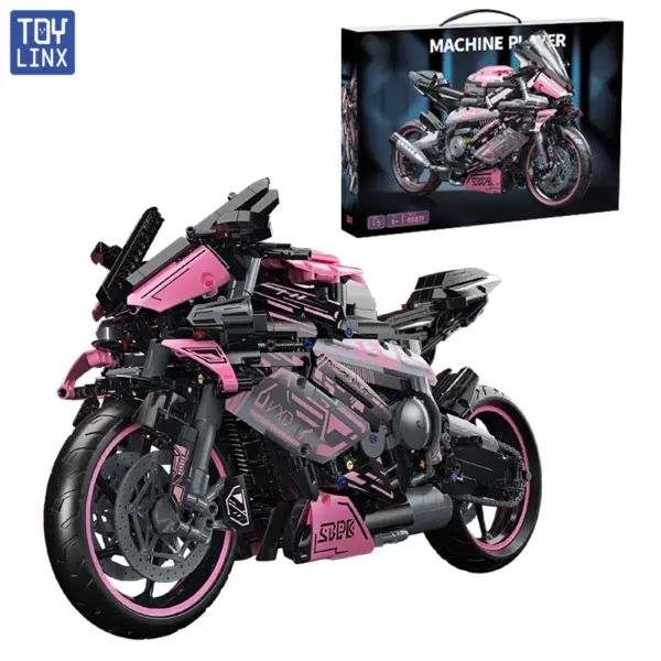 Cyberpunk Pink Motorcycle Building Block Set 2045pcs - Image 6
