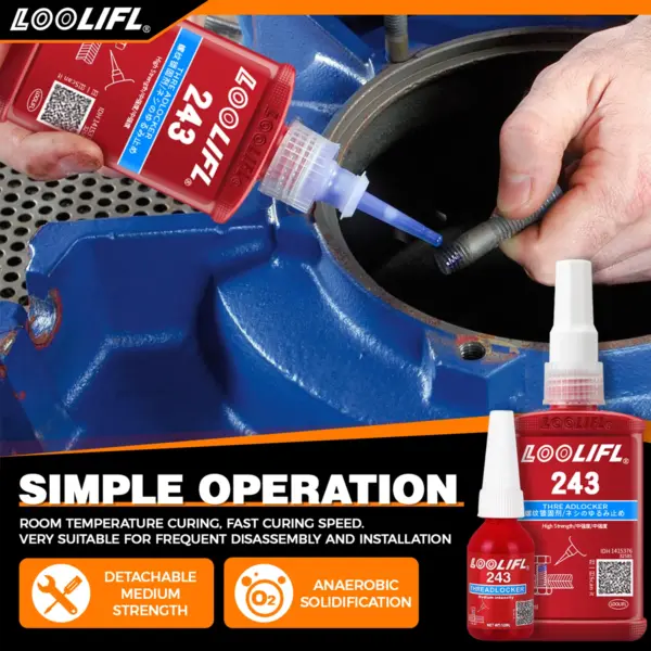 LOOLIFL 243 Threadlocker Fast Drying Adhesive 10ml - Image 2