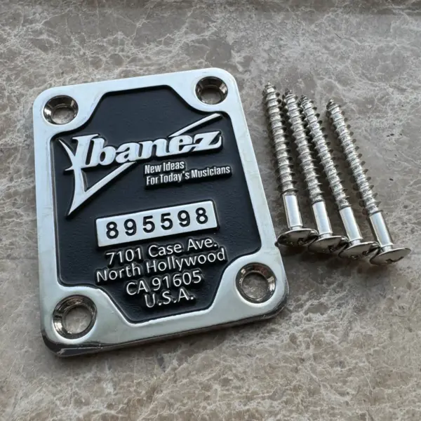 Ibanez Chrome Guitar Neck Plate with Screws - Image 2