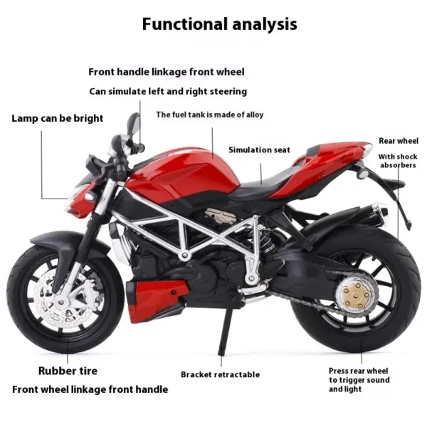 1:12 Ducati Streetfighter Diecast Motorcycle Model - Image 3