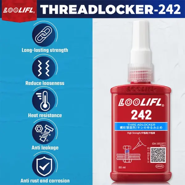 Blue Medium Strength Threadlocker 242 for Metal Fasteners - Image 2
