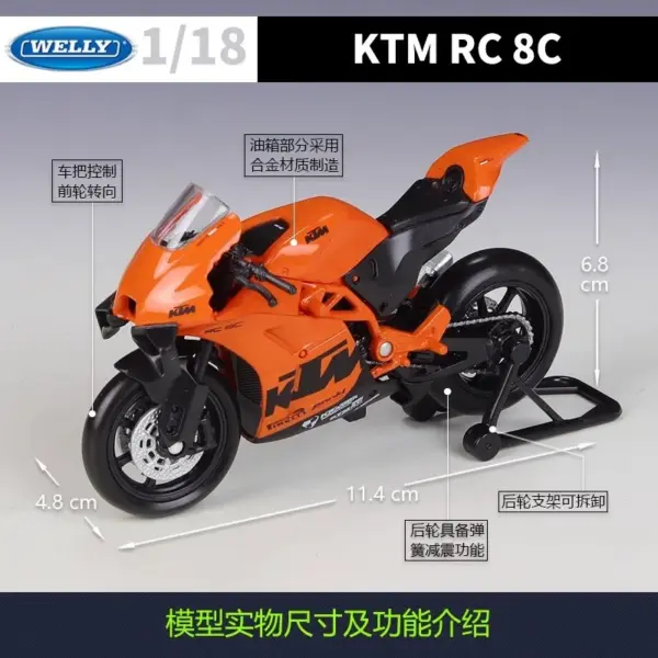 Welly 1:18 KTM RC 8C Diecast Motorcycle Model - Image 3