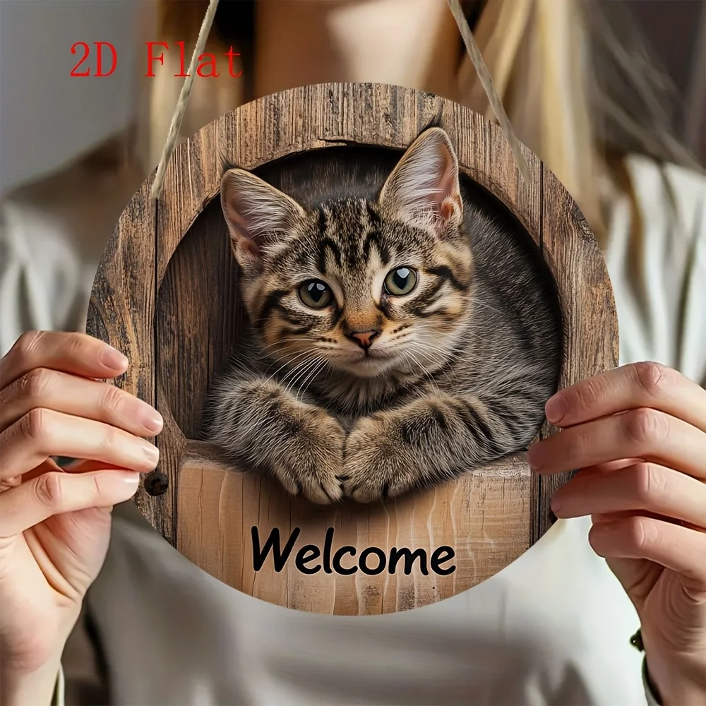 Round Wooden Cat Welcome Sign for Home Decor 5 Round Wooden Cat Welcome Sign for Home Decor - Image 5