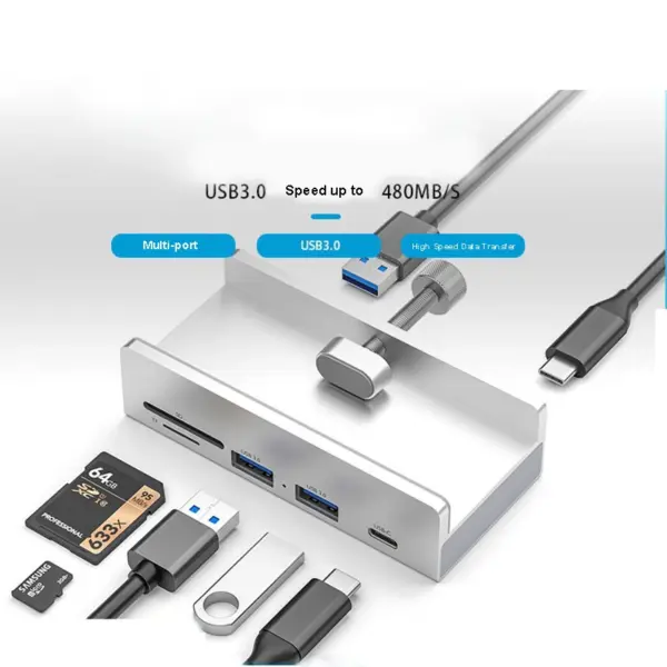 Aluminum USB Type C 3.0 Hub with Clamp Dock - Image 4