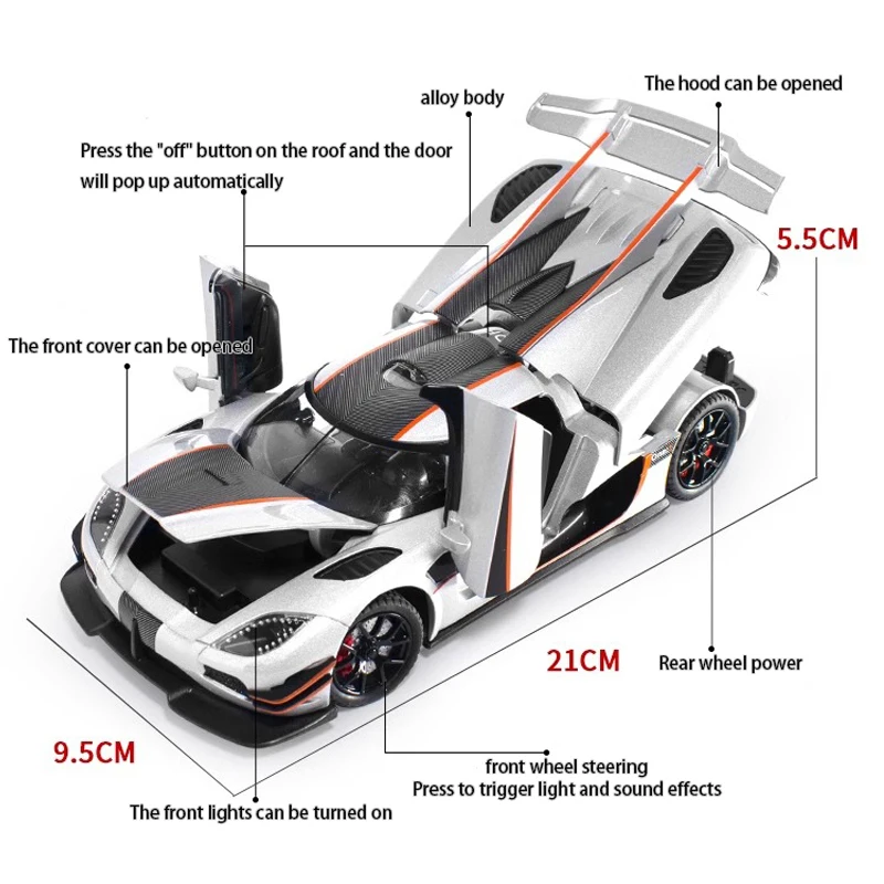 1:24 Scale Rotor Door Supercar Diecast Model 3 1:24 Scale Rotor Door Supercar Diecast Model - Image 3