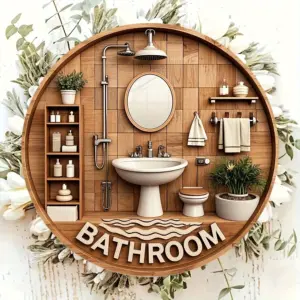 Country Gnome Toilet Logo Wooden Decor Plate 21 Se9a641411367474c96b1ae3c3d5673c0T