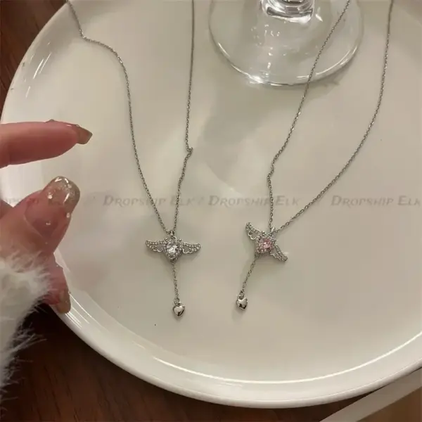 925 Sterling Silver Heart Angel Wings Pendant Necklace - Image 4