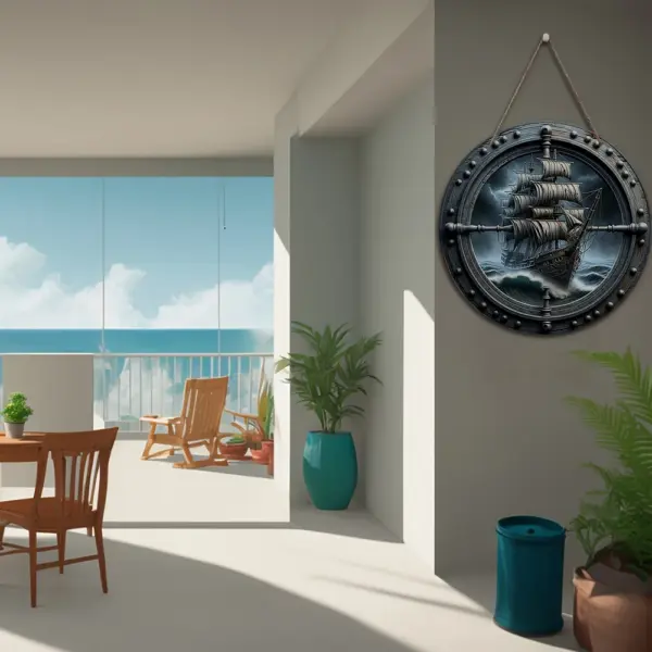 Pirate Ship Round Wooden Wall Sign - Image 3