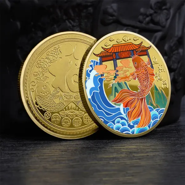 Lucky Chinese Coins with Carp and Dragon Gate Plaque - Image 8