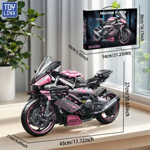 Cyberpunk Pink Motorcycle Building Block Set 2045pcs - Image 2