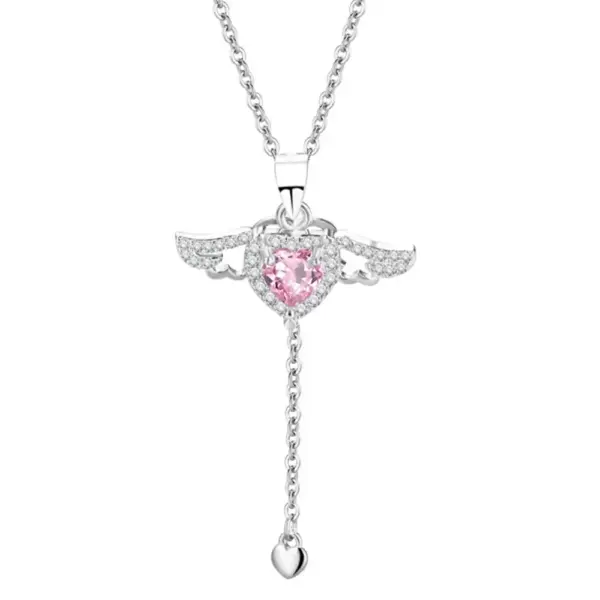 925 Sterling Silver Heart Angel Wings Pendant Necklace - Image 7