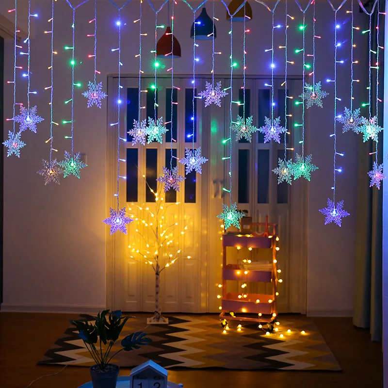 3.2M Snowflake LED Fairy Curtain Lights Waterproof Christmas Decor 3 3.2M Snowflake LED Fairy Curtain Lights Waterproof Christmas Decor - Image 3