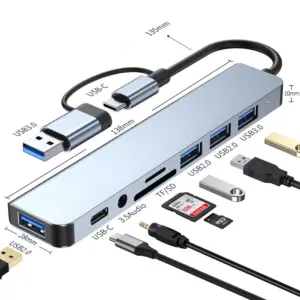 8-in-2 USB Type-C Hub with Card Reader for Laptop