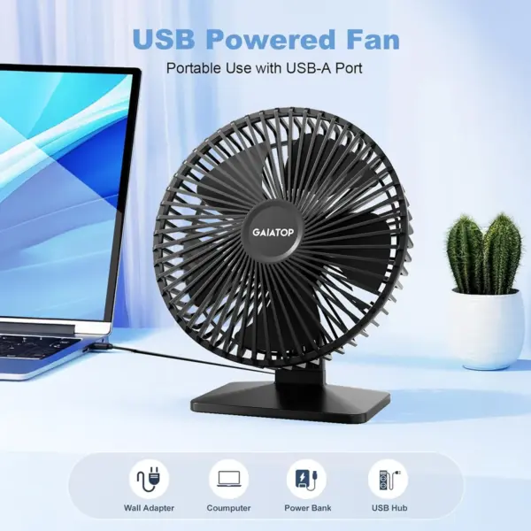 GAIATOP Portable USB Desk Fan 90° Adjustable Quiet Cooling - Image 2