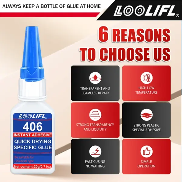 LOOLIFL 406 Professional Clear Super Glue - Image 5