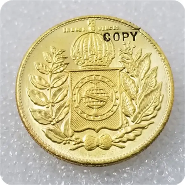 1850 Brazil 10,000 Reis Pedro II Replica Coin - Image 2