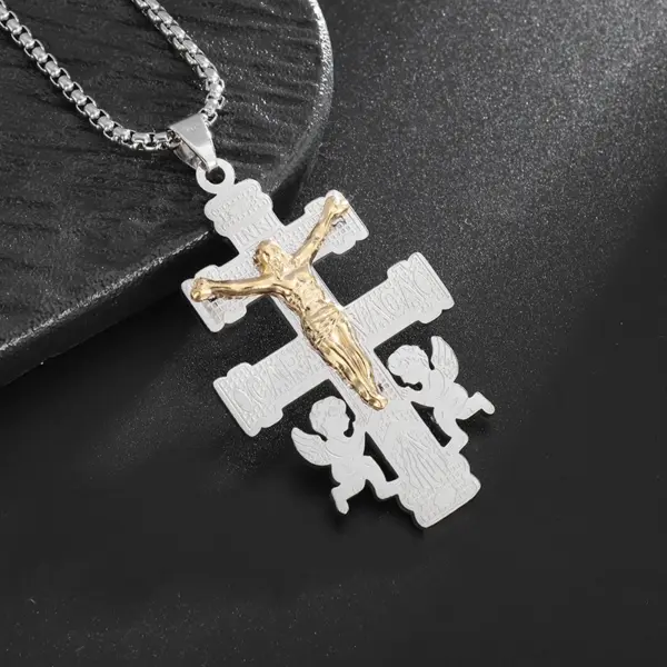 Vintage Christian Cross Stainless Steel Pendant AL20401 - Image 2