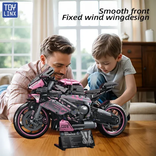 Cyberpunk Pink Motorcycle Building Block Set 2045pcs - Image 3