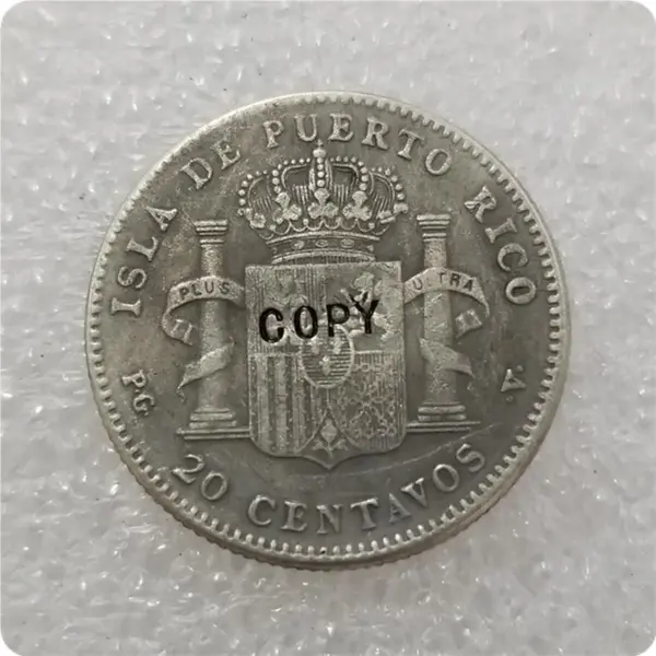 1895 Antique Replica Puerto Rico 20 Centavos Coin - Image 2