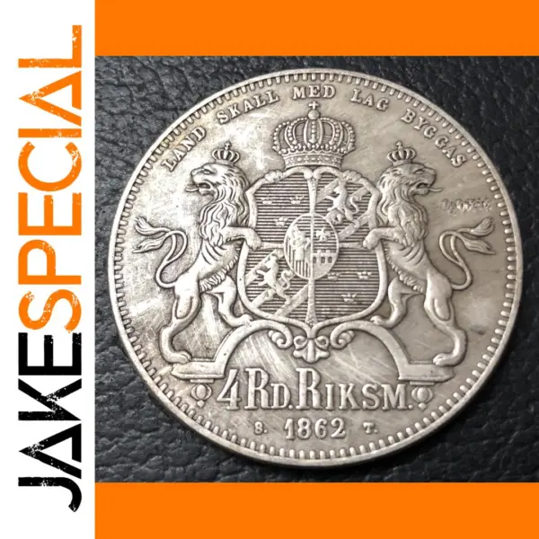 1862 Sweden Silver Plated Replica Riksdaler Coin