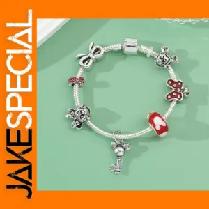 Minnie Mouse Charm Bracelet with Heart Beads