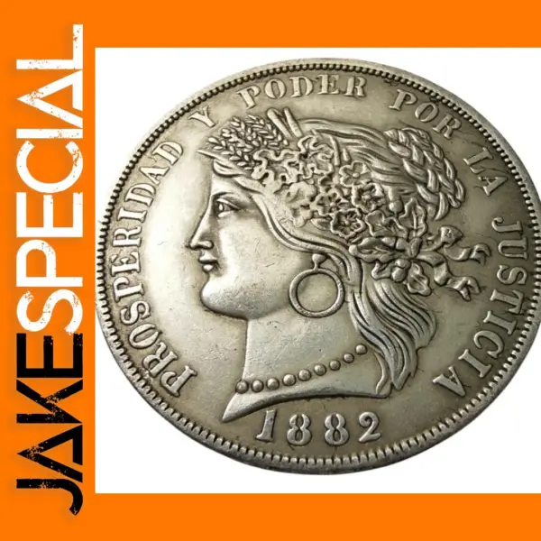 Peru 5 Pesetas Silver Plated Coin Copy