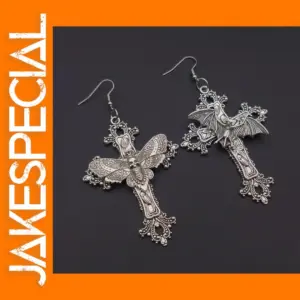 Gothic Moth Cross Drop Earrings for Women