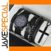 6pcs Men's Beaded Bracelet & Watch Set
